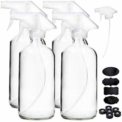 Picture of Youngever 4 Pack Empty Glass Spray Bottle, 16 Ounce Clear Glass Spray Bottle for Essential Oils with Extra Durable Trigger Sprayers
