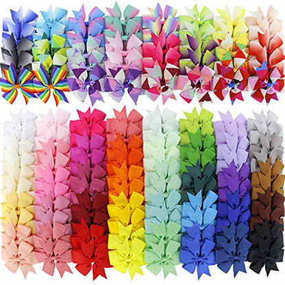 Picture of 120Piece Boutique Grosgrain Ribbon Pinwheel Hair Bows Alligator Clips For Girls Toddlers Teens Children Kids Gifts In Pairs
