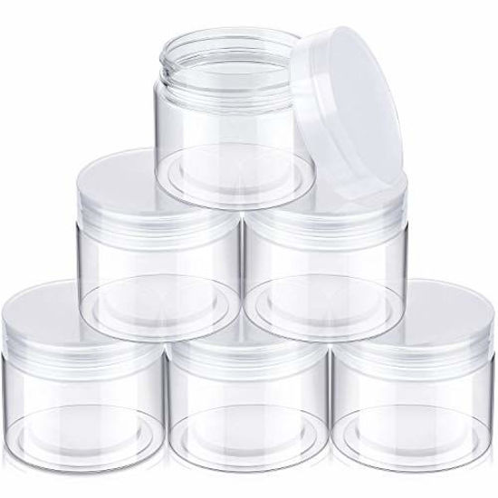 Picture of 6 Pack Plastic Pot Jars Round Clear Leak Proof Plastic Container Jars with Lid for Travel Storage, Eye Shadow, Nails, Paint, Jewelry (2 oz, Clear)