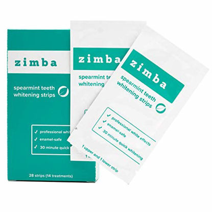 Picture of Zimba Teeth Whitening Strips - Zimba Whitening Strips - Teeth Whitening Formulated for Sensitive Teeth - White Strips Teeth Whitening - Natural, Enamel-Safe Whitening Strips (1 Pack, Spearmint)