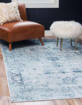 Picture of Unique Loom Sofia Collection Traditional Vintage Area Rug, 4' x 6', Light Blue/Navy Blue
