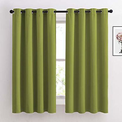 Picture of NICETOWN Bedroom Curtains Blackout Draperies - Decoration Thermal Insulated Solid Grommet Top Blackout Panels/Drapes for Kid's Room on Christmas & Thanksgiving (1 Pair, 52 x 63 inches in Fresh Green)