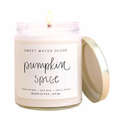 Picture of Sweet Water Decor Pumpkin Spice Candle | Autumn, Vanilla, and Buttercream, Fall Scented Soy Wax Candle for Home | 9oz Clear Glass Jar, 40 Hour Burn Time, Made in the USA