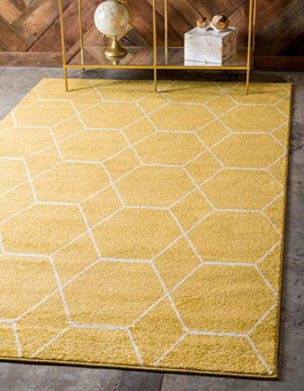 Picture of Unique Loom Trellis Frieze Collection Lattice Moroccan Geometric Modern Yellow Area Rug (2' 0 x 3' 0)