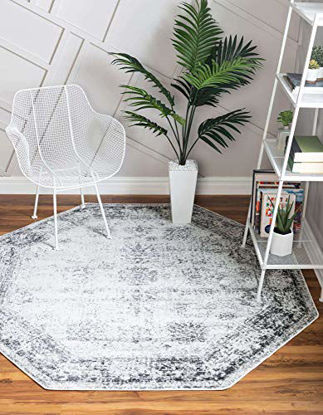 Picture of Unique Loom Sofia Collection Traditional Vintage Gray/Ivory Octagonal Rug (4' 0 x 4' 0)