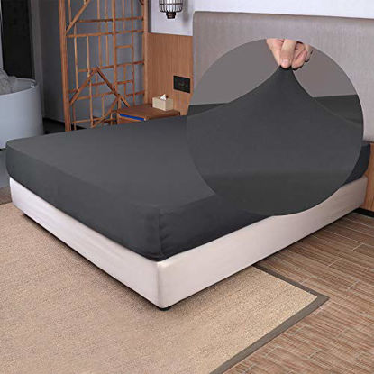 Picture of Stretch King Size Fitted Sheet Only - 4-Way Stretchy Jersey Knit, Cozy T-Shirt Soft, Wrinkle Free, Snug Fit & Stay in Place, No More Slipping Off for Mattress (Deep: 5"-13") - Dark Gray, King