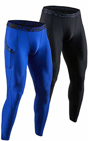GetUSCart- DEVOPS 2 Pack Men's Compression Pants Athletic Leggings with  Pocket (Large, Black/Blue)