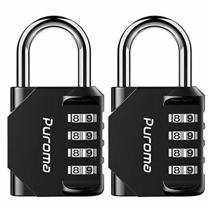 Picture of Puroma 2 Pack Combination Lock 4 Digit Outdoor Waterproof Padlock for School Gym Locker, Sports Locker, Fence, Toolbox, Gate, Case, Hasp Storage (Black)