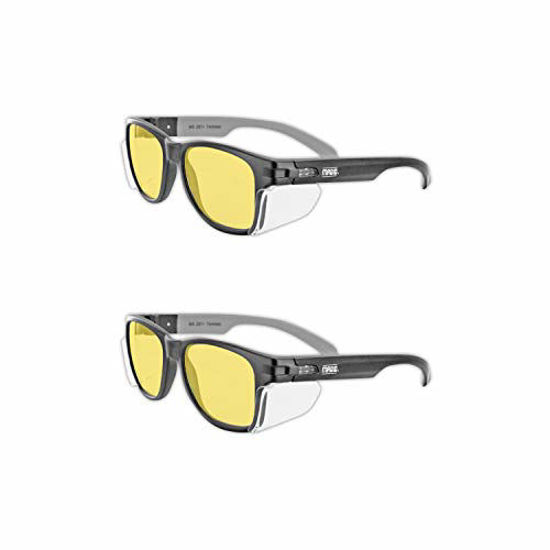 Picture of MAGID Y50BKAFA Iconic Y50 Design Series Safety Glasses with Side Shields | ANSI Z87+ Performance, Scratch & Fog Resistant, Reduce Eye Strain & Fatigue, Cloth Case Included, Amber Lens (2 Pair)