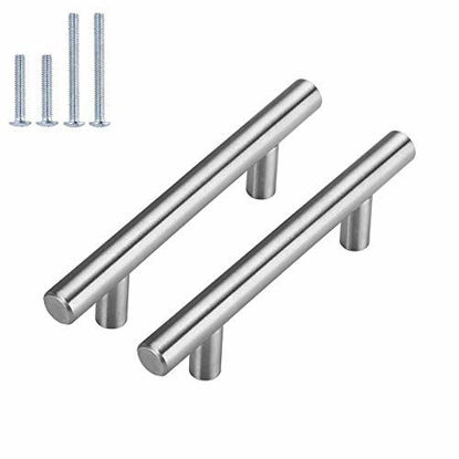 Picture of homdiy | 100 Pack 3in Hole Centers | Cabinet Handles Nickel Drawer Pulls Stainless Steel, Bar Handle Pull with Brushed Nickel Finish | Kitchen Cabinet Hardware/Dresser Drawers 201SN
