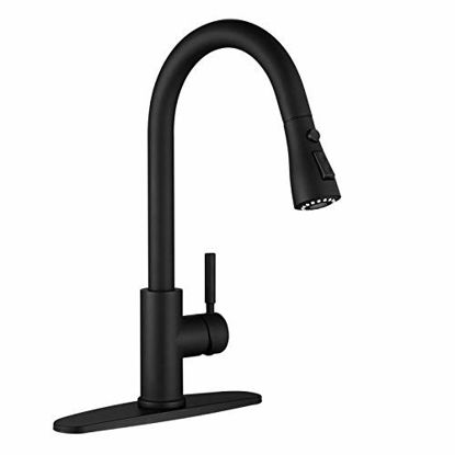 Picture of Black Kitchen Faucet, Kitchen Faucets with Pull Down Sprayer WEWE Commercial Stainless Steel Single Handle Single Hole Kitchen Sink Faucet