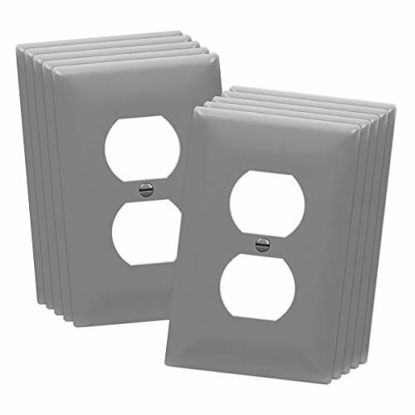 Picture of ENERLITES Duplex Receptacle Wall Plate, Electrical Outlet Covers, Mid-Size 1-Gang 4.88" x 3.11", Unbreakable Polycarbonate Thermoplastic, UL Listed, 8821M-GY-10PCS, Gray, 10 Pack, 10 Count