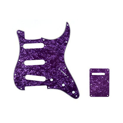 Picture of Musiclily SSS 11 Holes Strat Electric Guitar Pickugard and BackPlate Set for Fender US/Mexico Made Standard Stratocaster Modern Style Guitar Parts,4Ply Pearl Purple