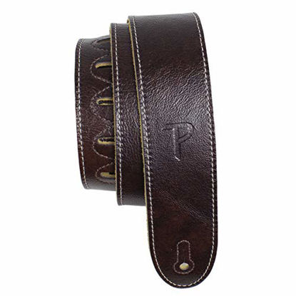 Picture of Perris Leathers Deluxe Soft Italian Leather Guitar Strap, Super Soft Suede Backing, 2" inches Wide, Extra Long Adjustable Length 44.5" to 64, Mahogany