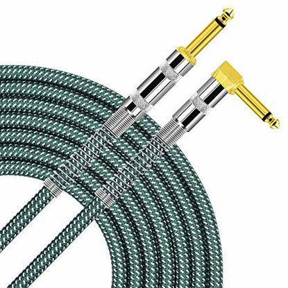 Picture of TISINO Guitar Cable, 10ft 1/4 inch TS Right Angle to Straight Guitar Instrument Cord for Electric Guitar, Bass, Amp, Keyboard, Mandolin - Green