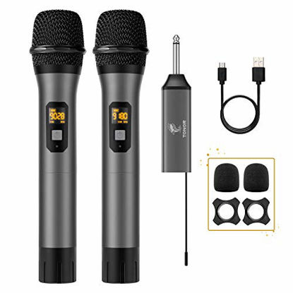 Picture of Wireless Microphone, TONOR UHF Dual Cordless Metal Dynamic Mic System with Rechargeable Receiver, for Karaoke Singing, Wedding, DJ, Party, Speech, Church, Class Use, 200ft (TW-630)