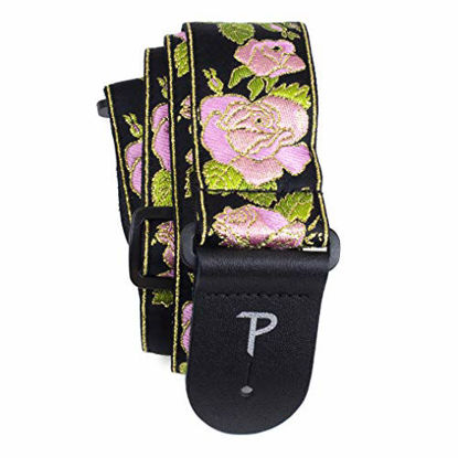 Picture of Perris Leathers Ltd Guitar Strap, 2" Vintage Jacquard Series Series, Adjustable Length, Various Colors, Made in Canada (Pink Metallic Rose)