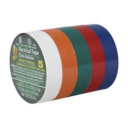 Picture of Duck Brand 299020 Colored Electrical Tape, 1/2-Inch by 20 Feet, 5-Pack of Rolls, Multi-Color