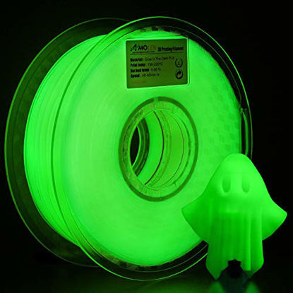 Picture of AMOLEN PLA 3D Printer Filament, 1.75mm, Glow in The Dark Green 1 kg Spool