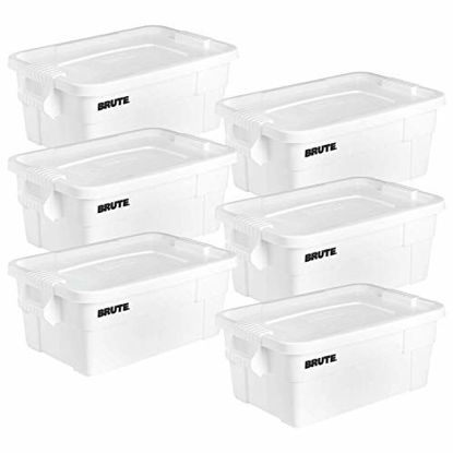 Picture of Rubbermaid Commercial Products Brute Tote Storage Container with Lid, 14-Gallon, White (FG9S3000WHT) (Pack of 6)