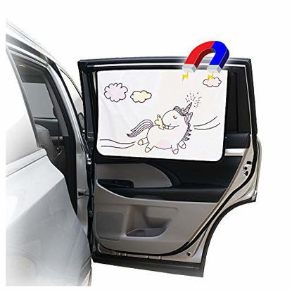Picture of ggomaART Car Side Window Sun Shade - Universal Reversible Magnetic Curtain for Baby and Kids with Sun Protection Block Damage from Direct Bright Sunlight, and Heat - 1 Piece of Unicorn