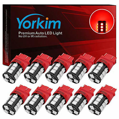 Picture of Yorkim Super Bright 3157 LED Light Bulbs Red, 3056 3156 3156A 3057 4057 3157 4157 T25 LED Bulbs for Brake Lights, Backup Reverse Lights, Reverse Tail Lights - Pack of 10