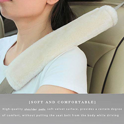 Picture of Soft Faux Sheepskin Seat Belt Shoulder Pad for a More Comfortable Driving, Compatible with Adults Youth Kids - Car, Truck, SUV, Airplane,Carmera Backpack Straps 2 Packs Beige