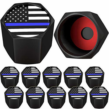 Picture of SAMIKIVA American Flag Tire Valve Stem Caps, USA with O Rubber Ring, Universal Stem Covers for Cars, SUVs, Bike, Bicycle, Trucks, Motorcycles, Airtight Heavy Duty (12 Pack) (Black Blue USA (12 Pack))