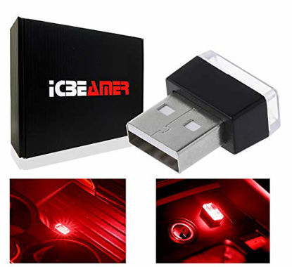 Picture of ICBEAMER Universal Red Color USB Interface Plug-in Miniature Night Light LED Car Interior Trunk Ambient Atmosphere [Pack of 1 pc]