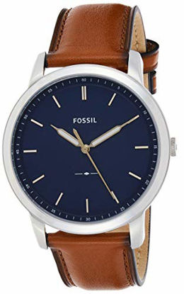 Picture of Fossil Men's Minimalist Quartz Leather Casual Watch Watch, Color: Silver/Blue, Brown (Model: FS5304)