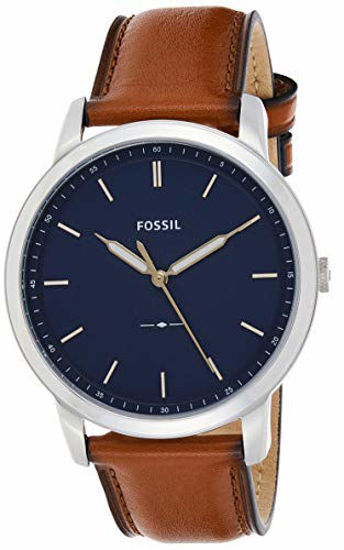 Picture of Fossil Men's Minimalist Quartz Leather Casual Watch Watch, Color: Silver/Blue, Brown (Model: FS5304)