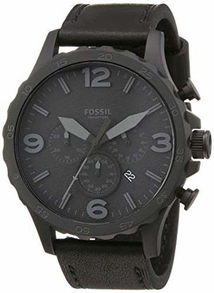 Picture of Fossil Men's Nate Quartz Leather Chronograph Watch, Color: Black, Black (Model: JR1354)