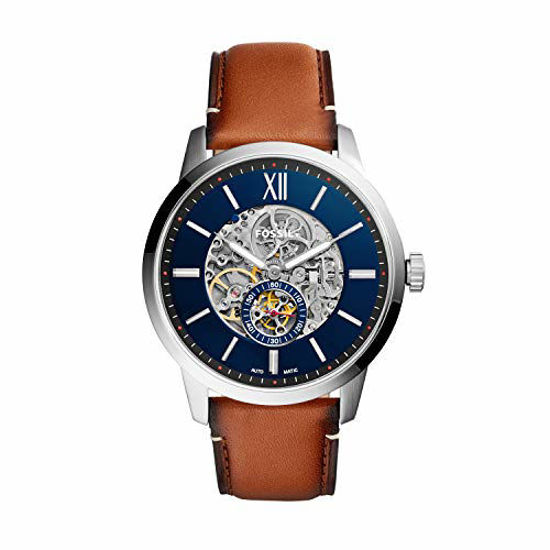 Picture of Fossil Men's Townsman Auto Automatic Leather Multifunction Watch, Color: Silver/Blue, Brown (Model: ME3154)