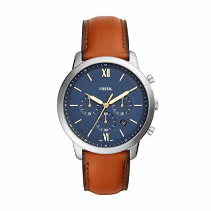 Picture of Fossil Men's Neutra Chrono Quartz Leather Chronograph Watch, Color: Silver/Blue, Brown (Model: FS5453)