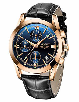 Picture of Mens Watches LIGE Fashion Leather Watch Analog Quartz Watch Men Black Dress Wristwatch Men's Waterproof Chronograph Casual Sport Clock Business Date Watch Men