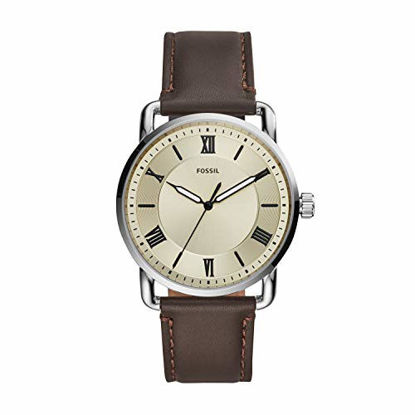 Picture of Fossil Men's Copeland Quartz Leather Three-Hand Watch, Color: Silver/Cream Dial, Brown (Model: FS5663)