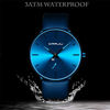 Picture of Mens Watches Ultra-Thin Minimalist Waterproof-Fashion Wrist Watch for Men Unisex Dress with Blue Leather Band-Blue Hands Blue Face