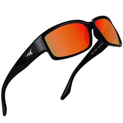 Picture of KastKing Skidaway Polarized Sport Sunglasses for Men and Women, Gloss Black Frame, Amber Scarlet Mirror