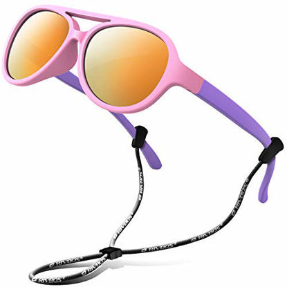 Picture of RIVBOS Rubber Kids Polarized Sunglasses With Strap Shades for Boys Girls Baby and Children RBK004 (RBK004- Pink Coating Lens)