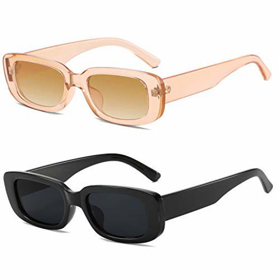 Buy Rectangle Sunglasses for Women Square Frames Trendy Retro Vintage 90s  UV 400 Protection Sun Glasses 2 Pack, (2pack)black+pink, Small at Amazon.in