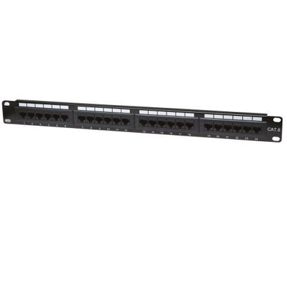 Picture of Intellinet 24-Port Cat6 Wall-Mount Patch Panel - Connects RJ45 Ports to a Network - Black, 520959