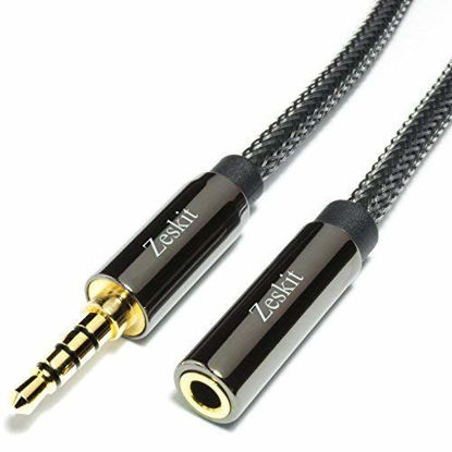 Picture of Zeskit Premium 3.5mm Jack Male to Female AUX Audio Extension Cable, TRRS 4 Poles for Headphones with Mic, Speakers (6 Feet)