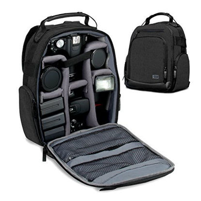Picture of USA GEAR Portable Camera Backpack for DSLR (Black) with Customizable Accessory Dividers, Weather Resistant Bottom and Comfortable Back Support - Compatible with Canon, Nikon and More