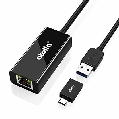 Picture of atolla USB Ethernet Adapter, USB C to Ethernet LAN Network RJ45 Gigabit Adapter for 10/100/1000 Mbps with USB Type C Adapter Supports Windows 10/8/7, Mac OS, Linux