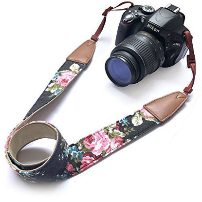 Picture of Camera Neck Shoulder Belt Strap, Alled Cowhide Vintage Print Soft Leather Coloful Camera Straps for Women/Men for DSLR/SLR/Nikon/Canon/Sony/Olympus/Samsung/Pentax ETC/Olympus Black