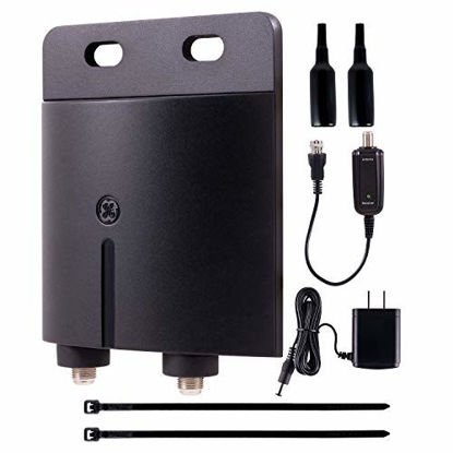 Picture of GE Outdoor TV Antenna Amplifier Low Noise Antenna Signal Booster Clears Up Pixelated Low-Strength Channels HD TV Digital VHF UHF Mounting Hardware Included Coax Connections Black 42179