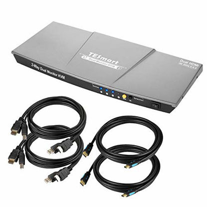 Picture of TESmart Dual HDMI 4x2 Dual Monitor KVM Switch 2 Port Updated 4K@60Hz, Support HDCP 2.2 (Grey)