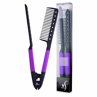 Picture of Herstyler Straightening Comb For Hair - Flat Iron Comb For Great Tresses - Hair Straightener Comb With A Grip, Hair Straightener Comb For Knotty Hair- Keratin Comb For Unkempt Hair, Get wooed (Purple)