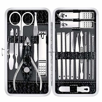 Picture of Manicure Set Nail Clippers Pedicure Kit -18 Pieces Stainless Steel Manicure Kit, Professional Grooming Kits, Nail Care Tools with Luxurious Travel Case