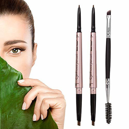 Picture of HeyBeauty 2 Pack of Eyebrow Pencil, Waterproof Eyebrow Makeup with Dual Ends, Professional Brow Kit with Eyebrow Brush, Light Brown